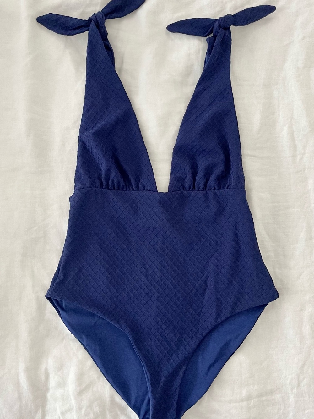 Mara Hoffman Navy Textured Tie-Shoulder One-Piece Swimsuit, M